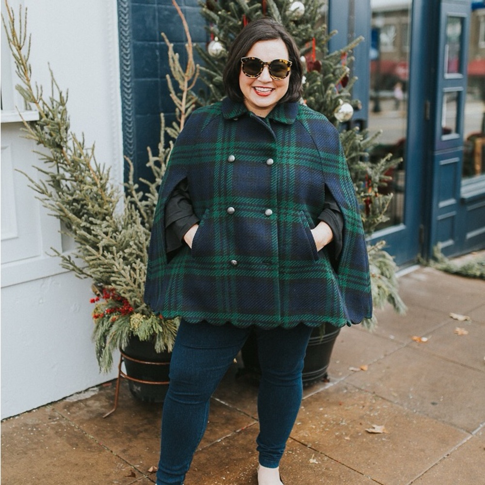 Talbots Green and Navy Plaid Cape Outerwear Size XL